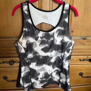 Black and White Camo Tank Top w Cutout Detail
